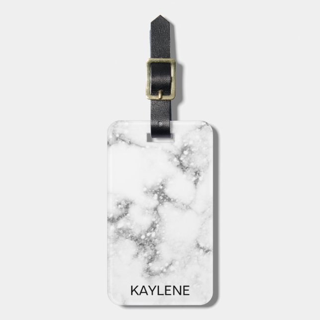 Silver Glitter Marble Personalized Luggage Tag (Front Vertical)