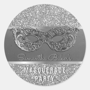 Silver Glitter Masquerade Party Glam Birthday Classic Round Sticker
