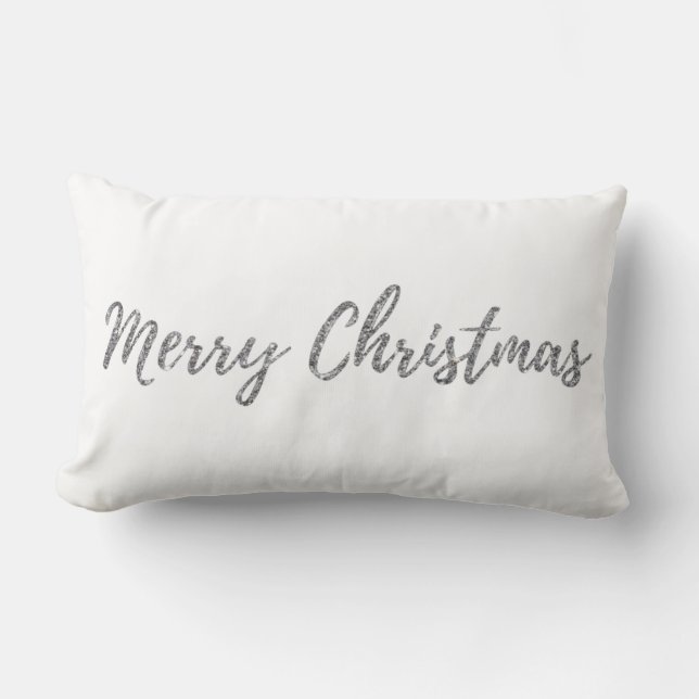Silver Glitter Merry Christmas Lumbar Pillow (Front)
