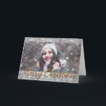 Silver Glitter Merry Christmas Photo Greeting Card<br><div class="desc">This folding Christmas photo card features silver glitter borders and Merry Christmas in gold script typography,  with space for one horizontal photo on the front. Click "Personalize" to add your photo. Several card sizes available.</div>