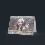 Silver Glitter Merry Christmas Photo Greeting Card<br><div class="desc">This folding Christmas photo card features silver glitter borders and Merry Christmas in gold script typography,  with space for one horizontal photo on the front. Click "Personalize" to add your photo. Several card sizes available.</div>
