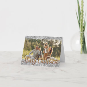Silver Glitter Merry Christmas Photo Greeting Card