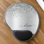 Silver Glitter Metal Monogram Glam Name Gel Mouse Pad<br><div class="desc">Silver Faux Foil Metallic Sparkle Glitter Brushed Metal Monogram Name Mousepad (Mouse Pad). This makes the perfect sweet 16 birthday,  wedding,  bridal shower,  anniversary,  baby shower or bachelorette party gift for someone that loves glam luxury and chic styles.</div>