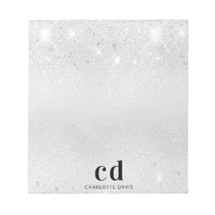 Silver glitter metal monogram initials name notepad
