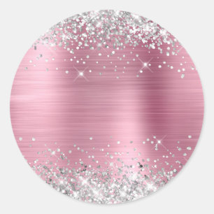 Silver Glitter Metallic Light Pink Blank Classic Round Sticker
