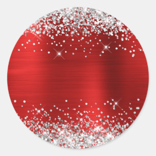 Silver Glitter Metallic Red Blank Classic Round Sticker