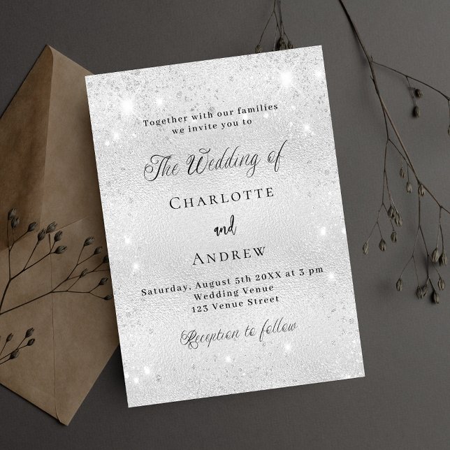 Silver glitter minimalist formal wedding invitation (Creator Uploaded)