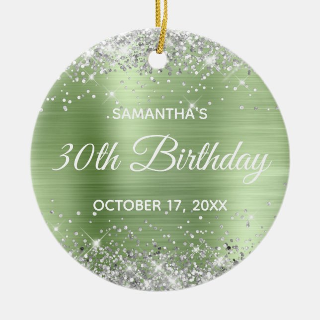 Silver Glitter Mint Foil 30th Birthday Ceramic Ornament (Front)