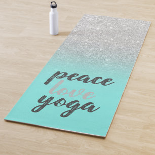 Silver Glitter,Mint Green-Peace Love Yoga Yoga Mat