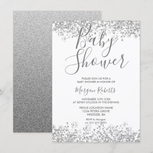 Silver Glitter Modern Baby Shower Invitation