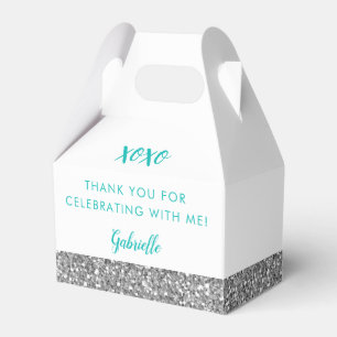 Silver Glitter Modern Birthday Mitzvah Anniversary Favor Box
