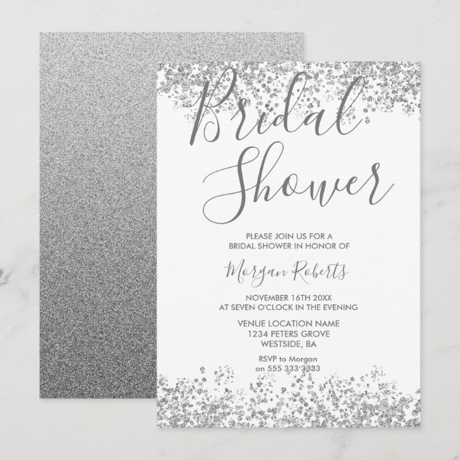 Silver Glitter Modern Bridal Shower Invitation (Front/Back)