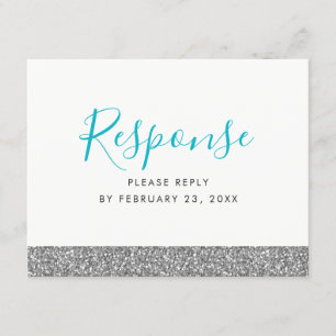Silver Glitter Modern Fun RSVP Response POSTCARD
