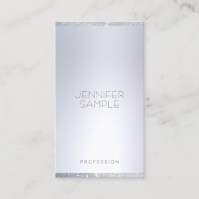 Silver Glitter Modern Minimalist Elegant Template Business Card (Front)