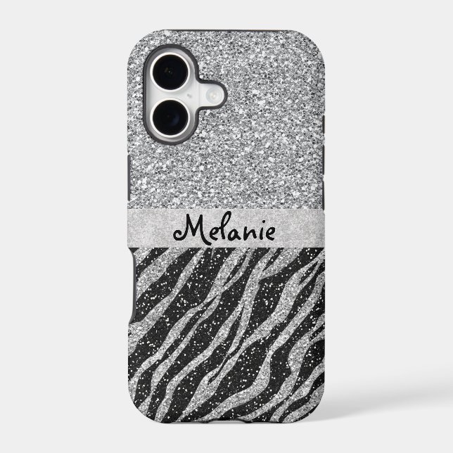 Silver Glitter Monogram Custom iPhone Case (Back)