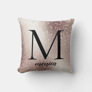 Silver Glitter Monogram Custom Name Gift Throw Pillow