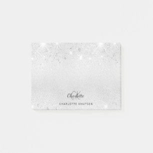 Silver glitter monogram initials name post-it notes