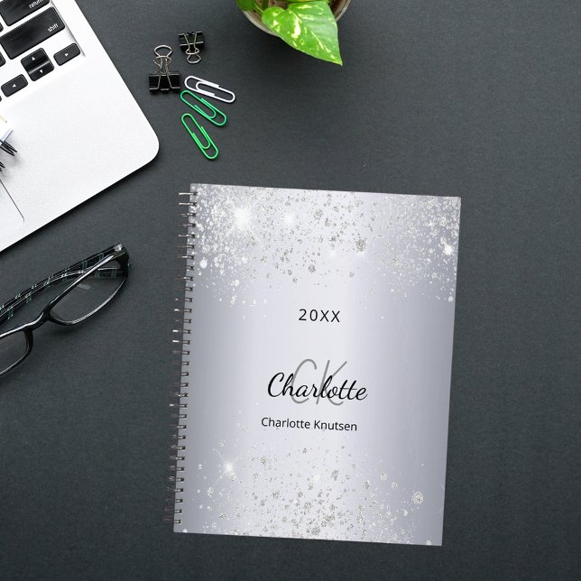 Silver glitter monogram initials script 2027 planner (Creator Uploaded)