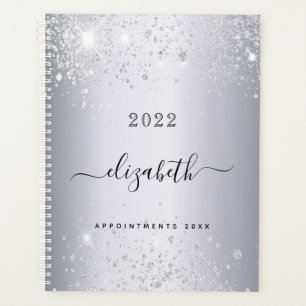 Silver glitter monogram name script 2025 planner