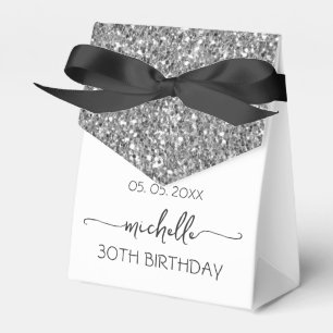 Silver Glitter Monogram Name Script 30th Birthday  Favor Box