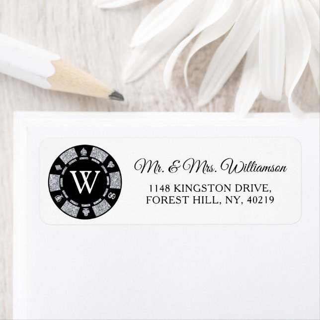 Silver Glitter Monogram Poker Chip Casino Wedding (Insitu)
