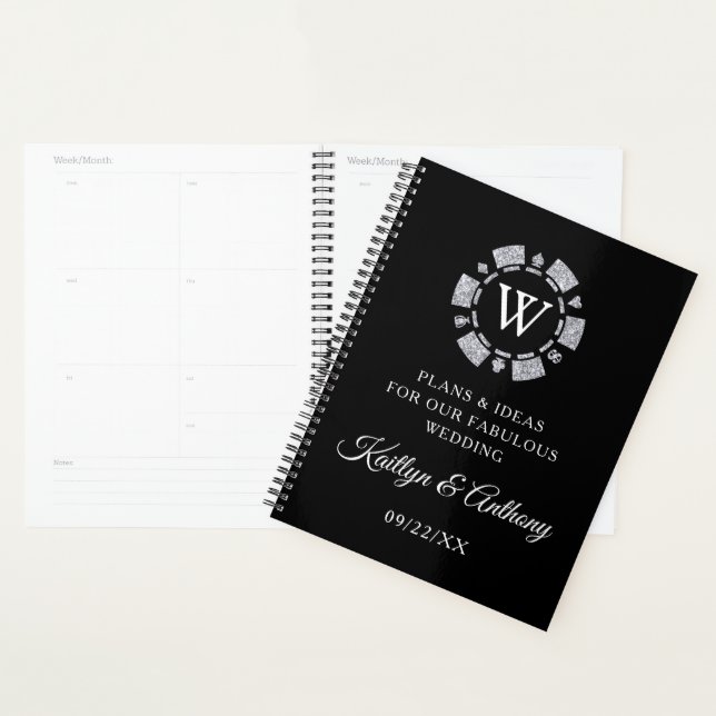 Silver Glitter Monogram Poker Chip Casino Wedding Planner (Display)