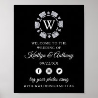 Silver Glitter Monogram Poker Chip Casino Wedding