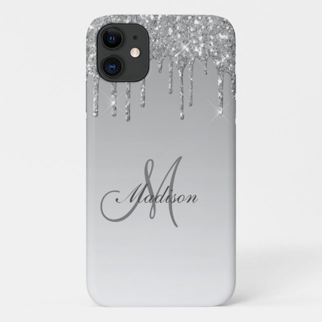 Silver Glitter Monogram Sparkles Glam Girly Pretty Case-Mate iPhone Case (Back)
