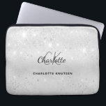 Silver glitter monogrammed laptop sleeve<br><div class="desc">A classic faux silver metallic looking background. Decorted with faux glitter dust. Personalize and add your name,  monogram initials and full name.</div>