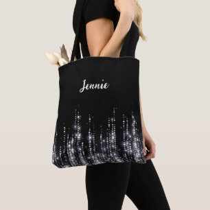 Silver Glitter Monogrammed Personalized Gift Tote Bag