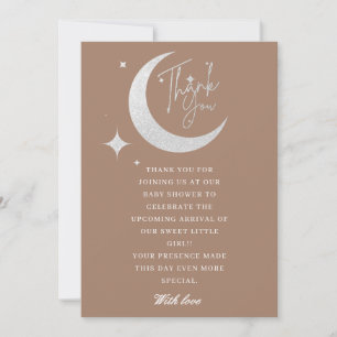 Silver glitter moon stars oh baby shower  thank you card