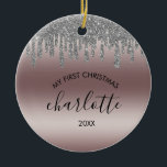 Silver Glitter My First Christmas Ceramic Ornament<br><div class="desc">Silver Glitter My First Christmas Ceramic Ornament. This is a modern style with a solid background and a calligraphy style name. The perfect accent to modern homes at Christmas time.</div>