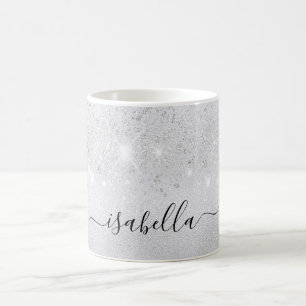 Silver glitter name script glamourous coffee mug