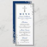 Silver Glitter Navy Blue First Communion Menu<br><div class="desc">Romantic Pastel Purple Floral Chic Wedding Menu</div>