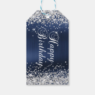 Silver Glitter Navy Blue Foil Happy Birthday Gift Tags