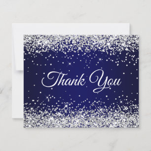 Silver Glitter Navy Blue Ombre Thank You