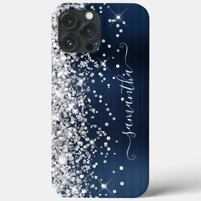 Silver Glitter Navy Foil Modern Girly Signature Case-Mate iPhone Case (Back)