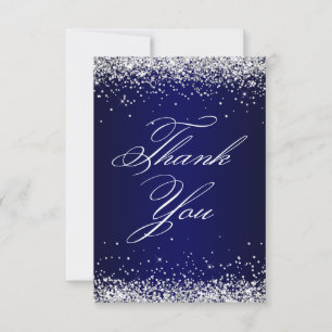 Silver Glitter Navy Ombre Elegant 40th Birthday Thank You Card