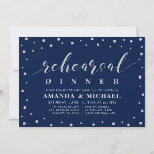 Silver Glitter & Navy   Wedding Rehearsal Dinner I Invitation