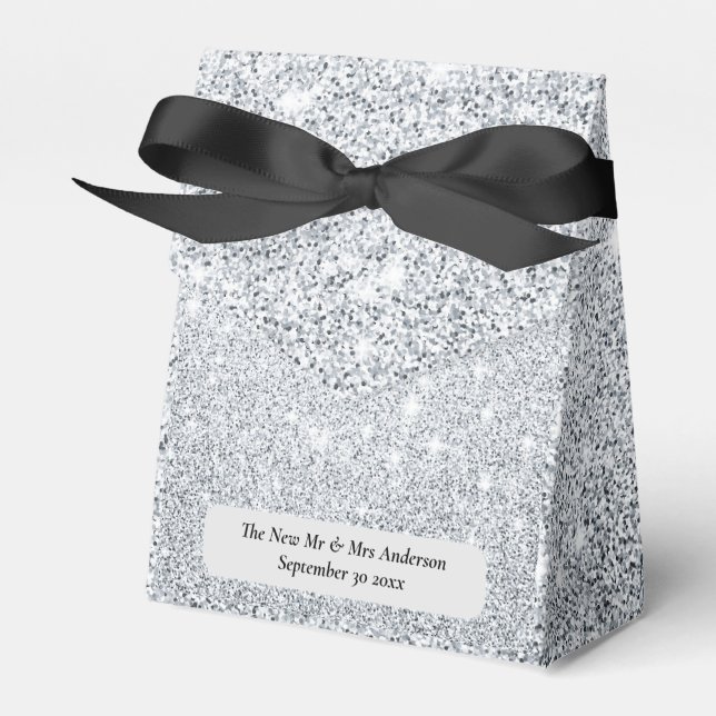Silver Glitter Newlywed Wedding Thank You Gift Favor Box (Front Side)