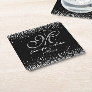 Silver Glitter Night Sky Wedding Coaster
