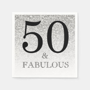 Silver Glitter Ombre 50 and Fabulous 50th Birthday Napkin