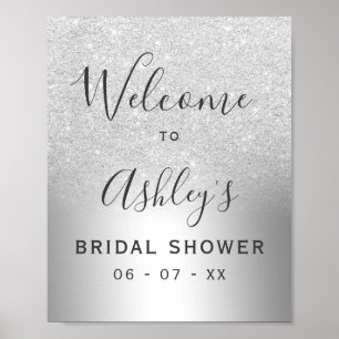 Silver glitter ombre foil bridal shower welcome poster