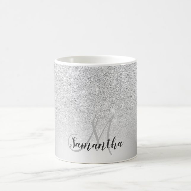 Silver glitter ombre metallic foil monogram coffee mug (Center)