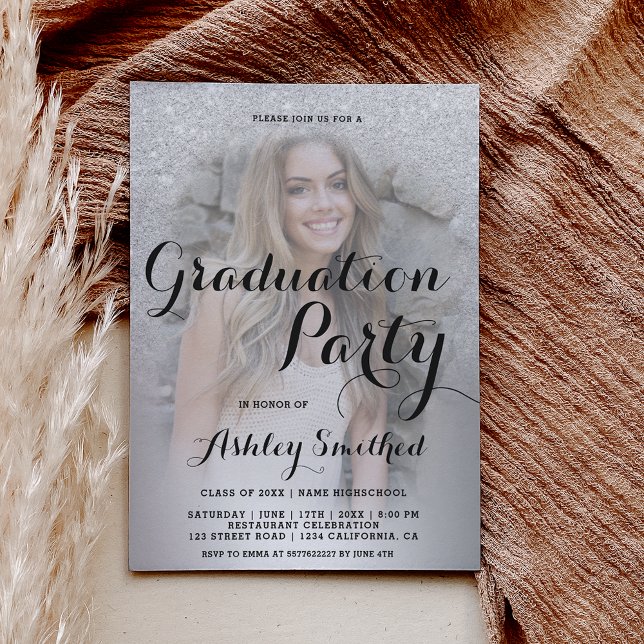 Silver glitter ombre metallic photo graduation invitation (Creator Uploaded)