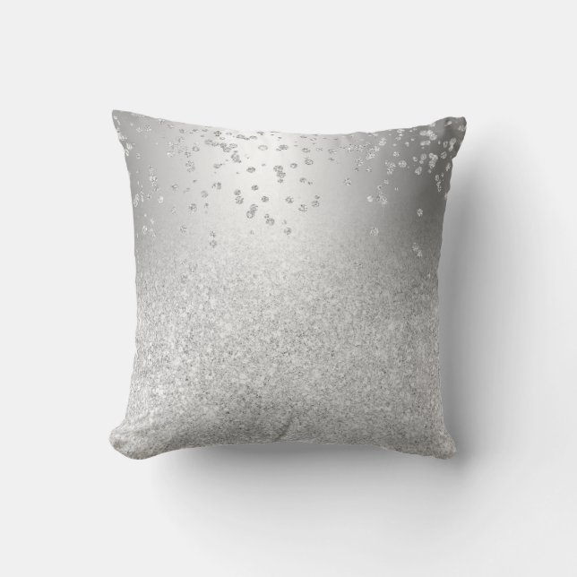 Silver glitter ombre metallic sparkles confetti throw pillow (Front)
