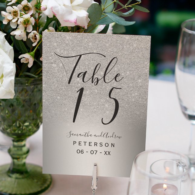 Silver glitter ombre metallic wedding table table number (Creator Uploaded)