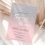 Silver glitter ombre pink typography Sweet 16 Invitation<br><div class="desc">A modern,  pretty faux silver glitter shower ombre with pink colour block Sweet 16 birthday party invitation with elegant typography  with silver ombre pattern fading onto a customizable background. Perfect for a princess Sweet sixteen.</div>