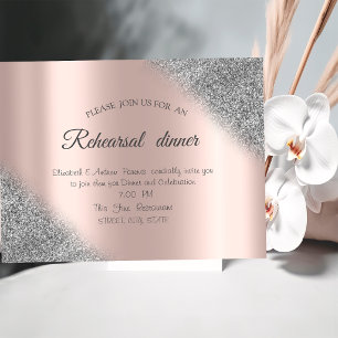 Silver Glitter Ombre Rose Gold Rehearsal Dinner Invitation