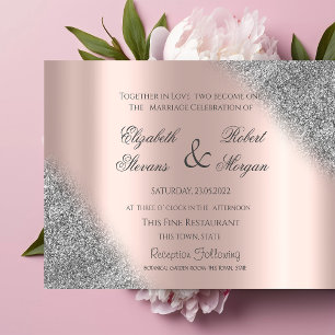 Silver Glitter Ombre Rose Gold Wedding Invitation